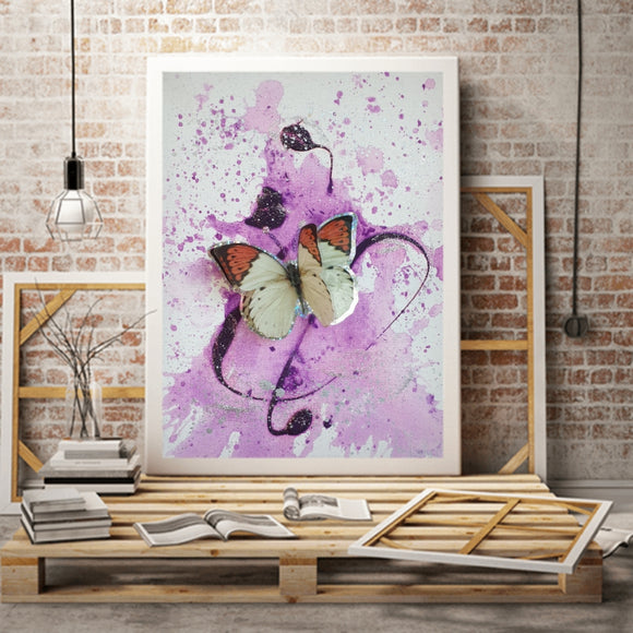 Energijska slika s 3D metuljem v živahnih roza vijola barvah za popestritev doma